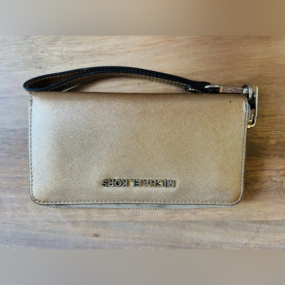 Michael Kors Gold Wristlet with Black Strap - Picture 1 of 8
